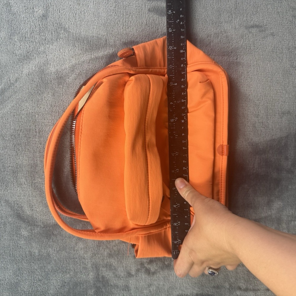 Neon Orange Nylon Satchel Handbag Tote Purse Multi Pocket Lightweight Bag - Picture 6 of 7